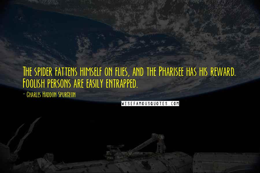 Charles Haddon Spurgeon Quotes: The spider fattens himself on flies, and the Pharisee has his reward. Foolish persons are easily entrapped.