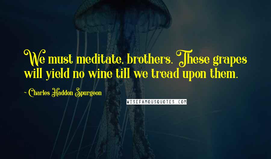 Charles Haddon Spurgeon Quotes: We must meditate, brothers. These grapes will yield no wine till we tread upon them.