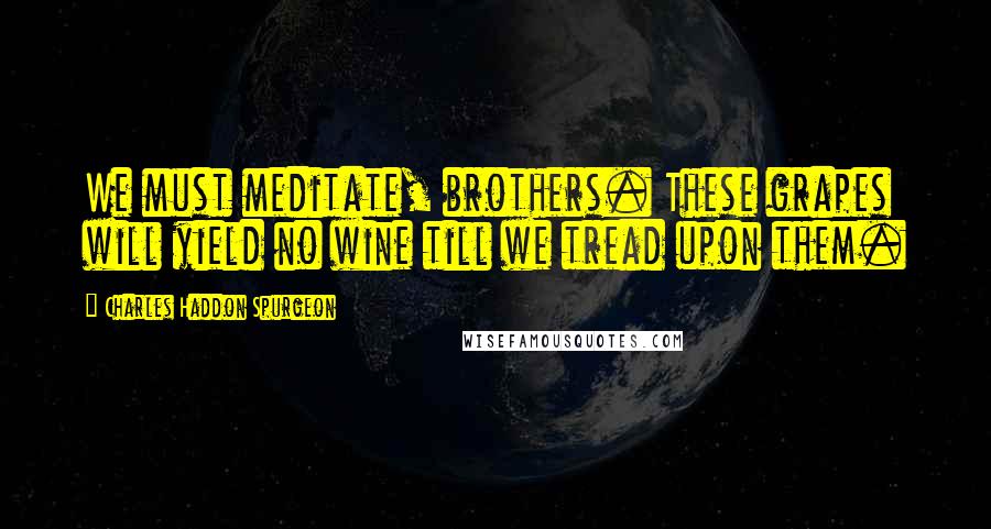 Charles Haddon Spurgeon Quotes: We must meditate, brothers. These grapes will yield no wine till we tread upon them.