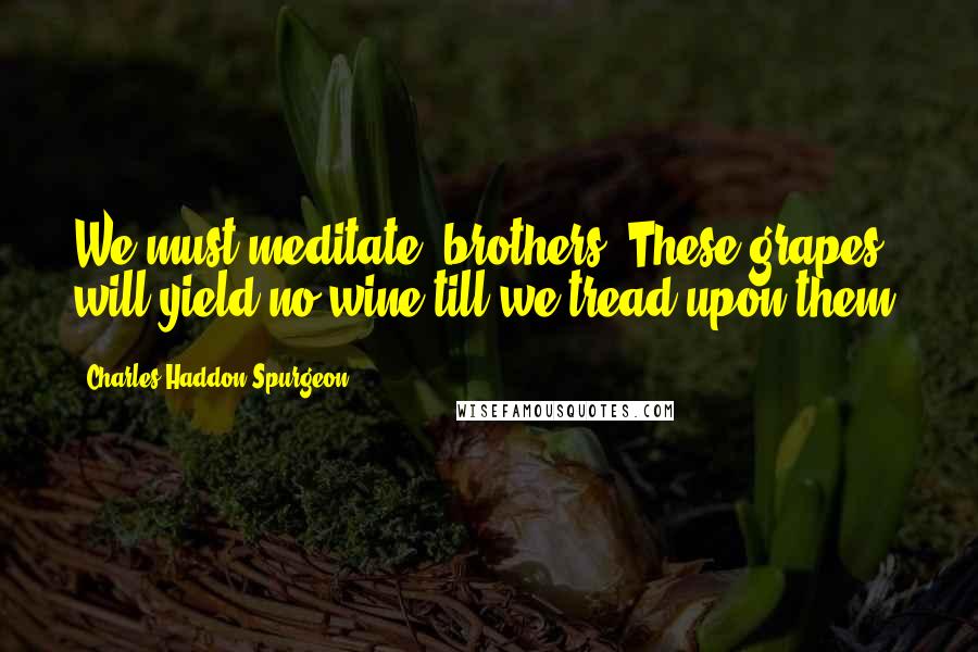 Charles Haddon Spurgeon Quotes: We must meditate, brothers. These grapes will yield no wine till we tread upon them.