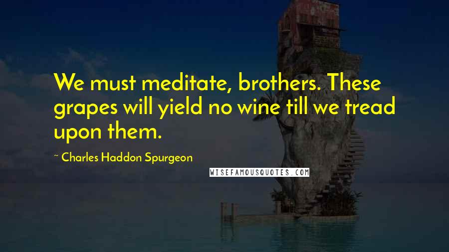 Charles Haddon Spurgeon Quotes: We must meditate, brothers. These grapes will yield no wine till we tread upon them.