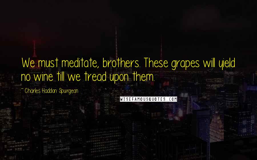 Charles Haddon Spurgeon Quotes: We must meditate, brothers. These grapes will yield no wine till we tread upon them.