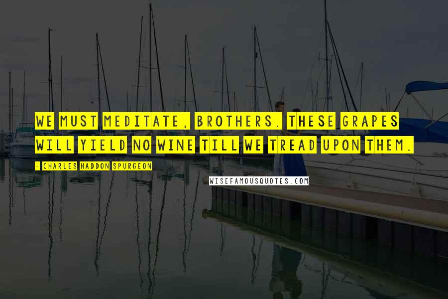 Charles Haddon Spurgeon Quotes: We must meditate, brothers. These grapes will yield no wine till we tread upon them.