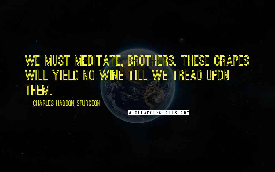 Charles Haddon Spurgeon Quotes: We must meditate, brothers. These grapes will yield no wine till we tread upon them.