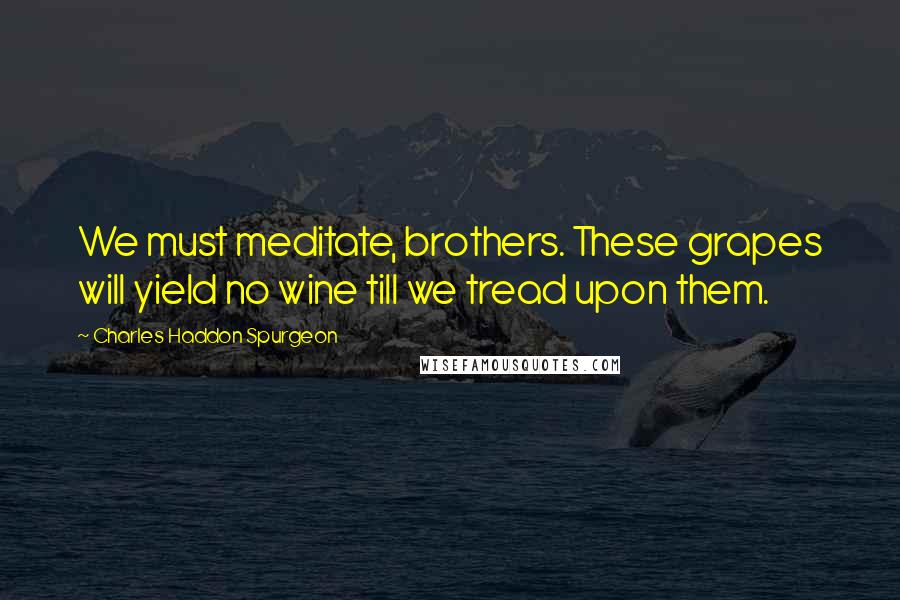 Charles Haddon Spurgeon Quotes: We must meditate, brothers. These grapes will yield no wine till we tread upon them.