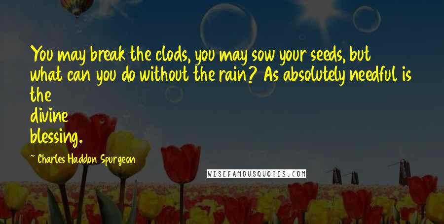 Charles Haddon Spurgeon Quotes: You may break the clods, you may sow your seeds, but what can you do without the rain? As absolutely needful is the divine blessing.