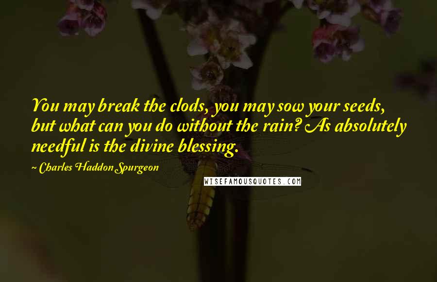 Charles Haddon Spurgeon Quotes: You may break the clods, you may sow your seeds, but what can you do without the rain? As absolutely needful is the divine blessing.