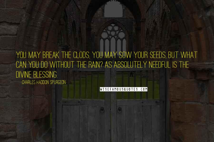 Charles Haddon Spurgeon Quotes: You may break the clods, you may sow your seeds, but what can you do without the rain? As absolutely needful is the divine blessing.
