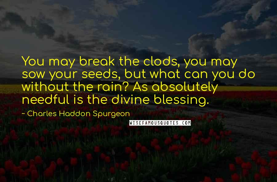 Charles Haddon Spurgeon Quotes: You may break the clods, you may sow your seeds, but what can you do without the rain? As absolutely needful is the divine blessing.
