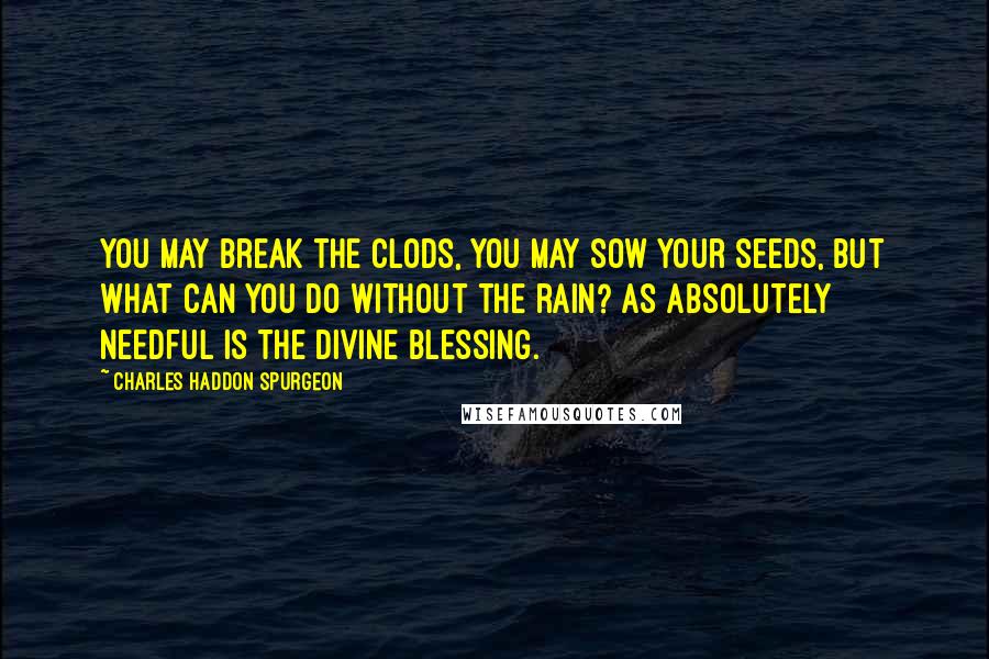 Charles Haddon Spurgeon Quotes: You may break the clods, you may sow your seeds, but what can you do without the rain? As absolutely needful is the divine blessing.