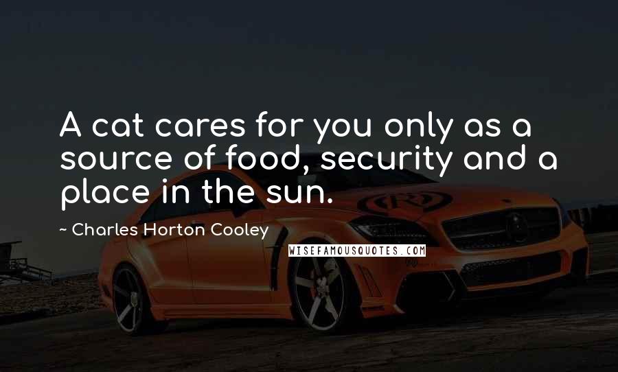 Charles Horton Cooley Quotes: A cat cares for you only as a source of food, security and a place in the sun.