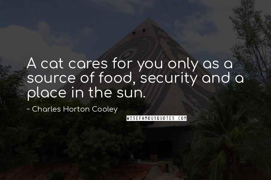 Charles Horton Cooley Quotes: A cat cares for you only as a source of food, security and a place in the sun.