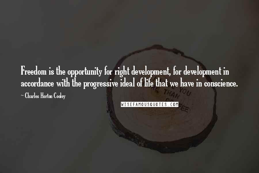 Charles Horton Cooley Quotes: Freedom is the opportunity for right development, for development in accordance with the progressive ideal of life that we have in conscience.