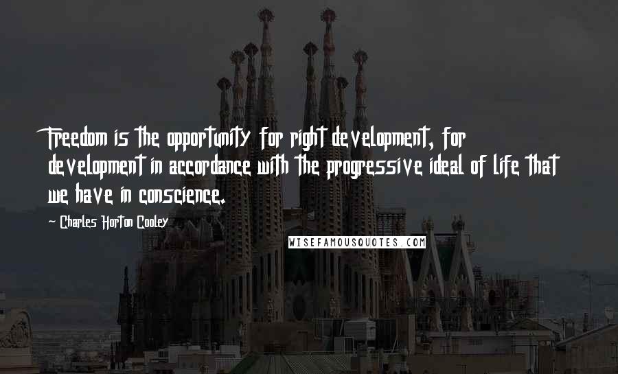 Charles Horton Cooley Quotes: Freedom is the opportunity for right development, for development in accordance with the progressive ideal of life that we have in conscience.