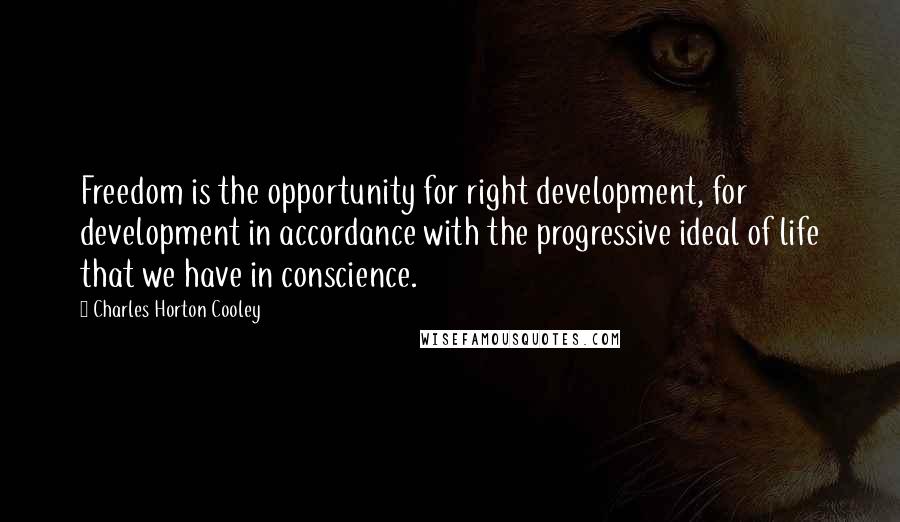 Charles Horton Cooley Quotes: Freedom is the opportunity for right development, for development in accordance with the progressive ideal of life that we have in conscience.