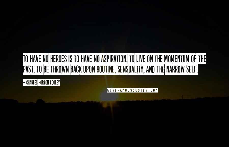 Charles Horton Cooley Quotes: To have no heroes is to have no aspiration, to live on the momentum of the past, to be thrown back upon routine, sensuality, and the narrow self.