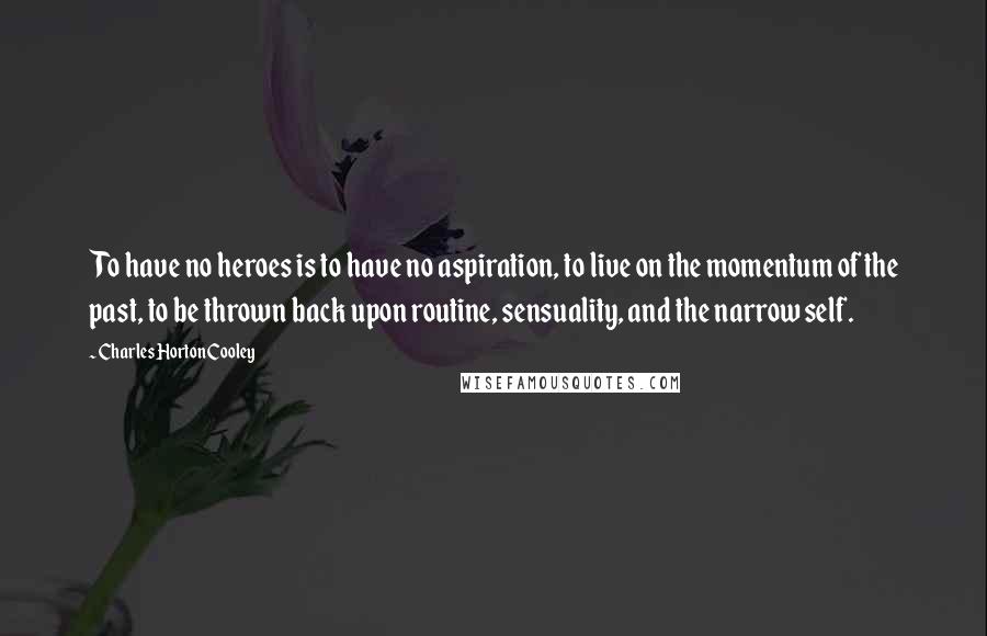Charles Horton Cooley Quotes: To have no heroes is to have no aspiration, to live on the momentum of the past, to be thrown back upon routine, sensuality, and the narrow self.