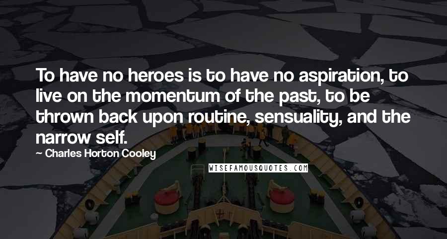 Charles Horton Cooley Quotes: To have no heroes is to have no aspiration, to live on the momentum of the past, to be thrown back upon routine, sensuality, and the narrow self.