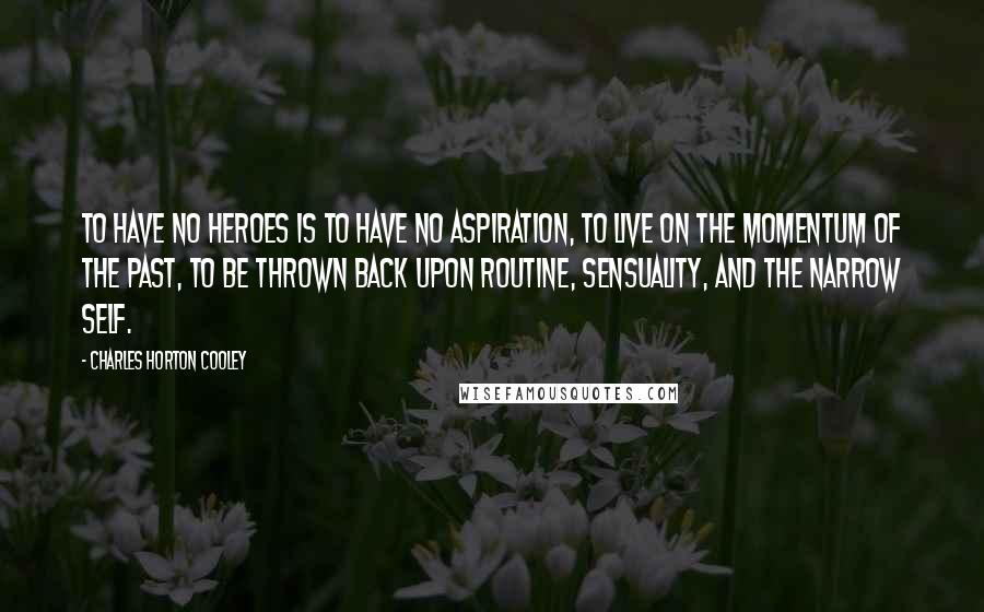 Charles Horton Cooley Quotes: To have no heroes is to have no aspiration, to live on the momentum of the past, to be thrown back upon routine, sensuality, and the narrow self.