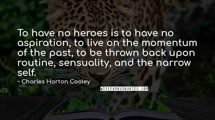 Charles Horton Cooley Quotes: To have no heroes is to have no aspiration, to live on the momentum of the past, to be thrown back upon routine, sensuality, and the narrow self.