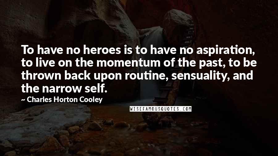 Charles Horton Cooley Quotes: To have no heroes is to have no aspiration, to live on the momentum of the past, to be thrown back upon routine, sensuality, and the narrow self.