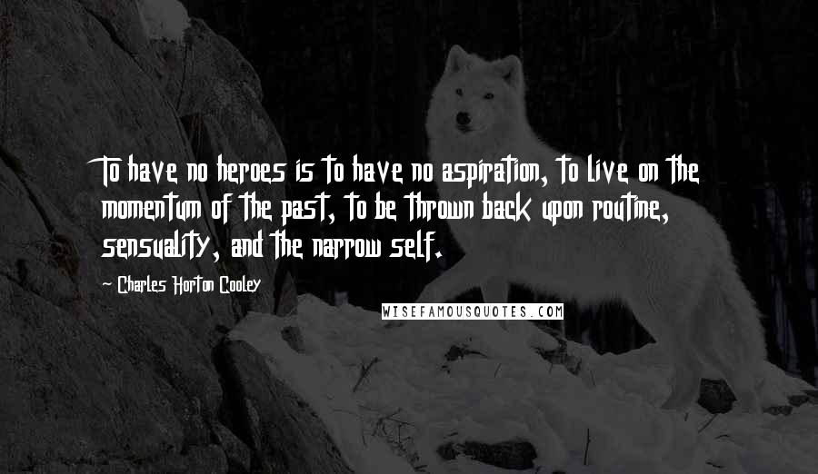 Charles Horton Cooley Quotes: To have no heroes is to have no aspiration, to live on the momentum of the past, to be thrown back upon routine, sensuality, and the narrow self.