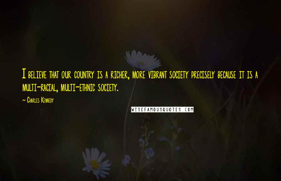 Charles Kennedy Quotes: I believe that our country is a richer, more vibrant society precisely because it is a multi-racial, multi-ethnic society.