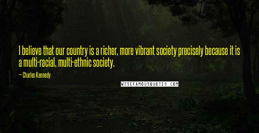 Charles Kennedy Quotes: I believe that our country is a richer, more vibrant society precisely because it is a multi-racial, multi-ethnic society.