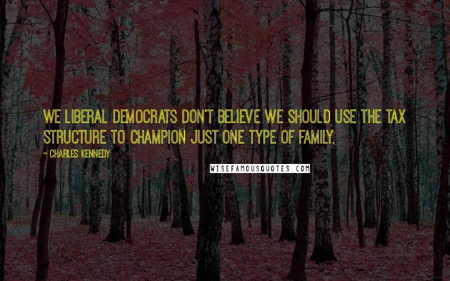 Charles Kennedy Quotes: We Liberal Democrats don't believe we should use the tax structure to champion just one type of family.