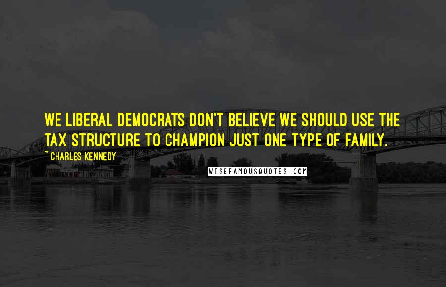 Charles Kennedy Quotes: We Liberal Democrats don't believe we should use the tax structure to champion just one type of family.