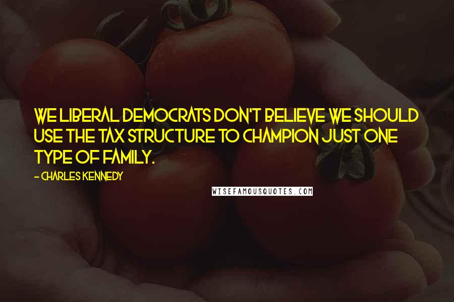 Charles Kennedy Quotes: We Liberal Democrats don't believe we should use the tax structure to champion just one type of family.