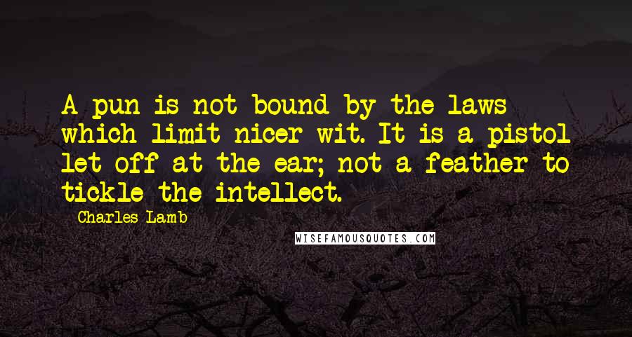 Charles Lamb Quotes: A pun is not bound by the laws which limit nicer wit. It is a pistol let off at the ear; not a feather to tickle the intellect.