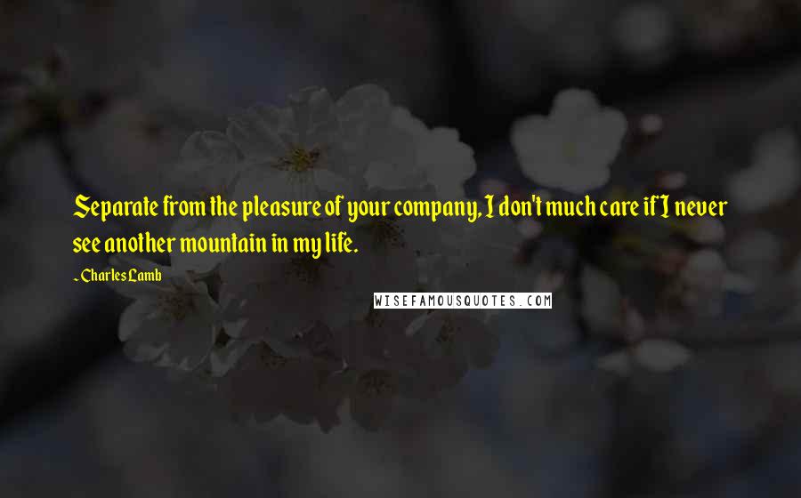 Charles Lamb Quotes: Separate from the pleasure of your company, I don't much care if I never see another mountain in my life.