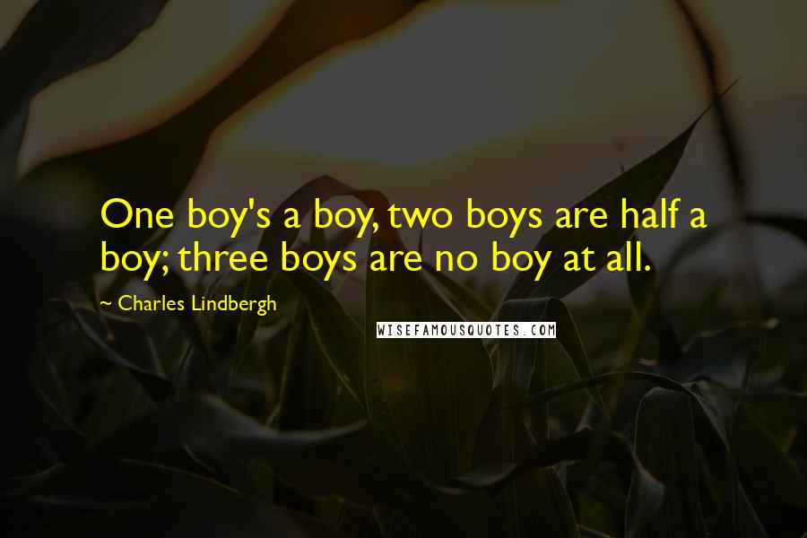 Charles Lindbergh Quotes: One boy's a boy, two boys are half a boy; three boys are no boy at all.