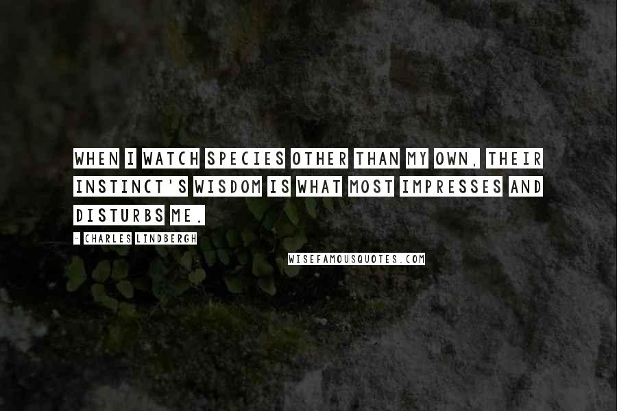 Charles Lindbergh Quotes: When I watch species other than my own, their instinct's wisdom is what most impresses and disturbs me.