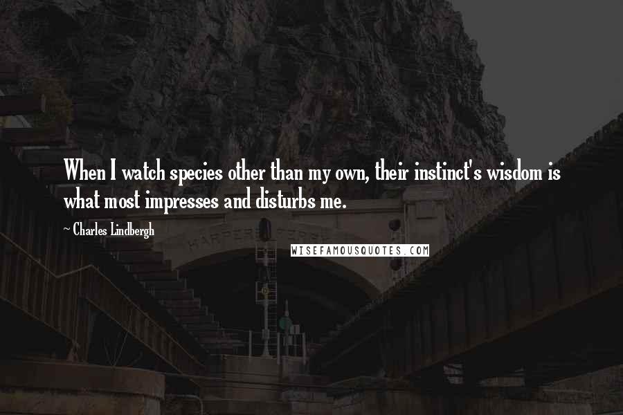 Charles Lindbergh Quotes: When I watch species other than my own, their instinct's wisdom is what most impresses and disturbs me.