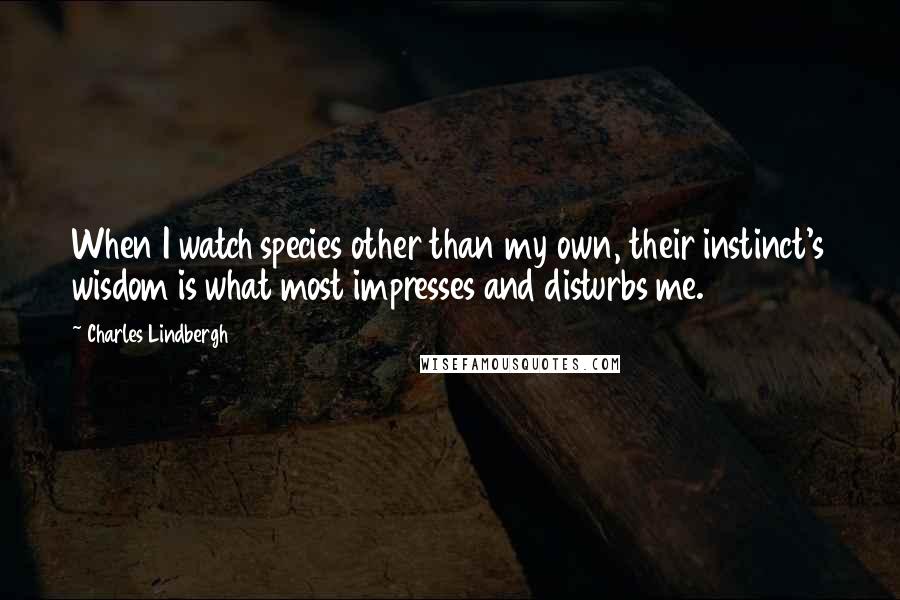 Charles Lindbergh Quotes: When I watch species other than my own, their instinct's wisdom is what most impresses and disturbs me.