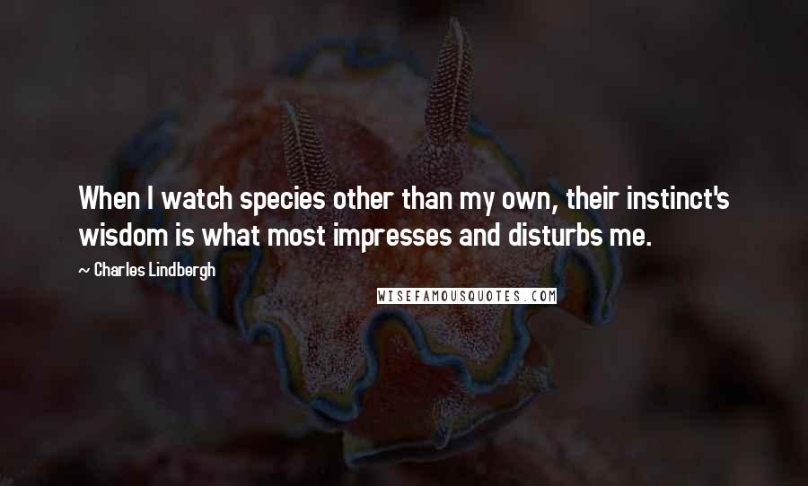 Charles Lindbergh Quotes: When I watch species other than my own, their instinct's wisdom is what most impresses and disturbs me.