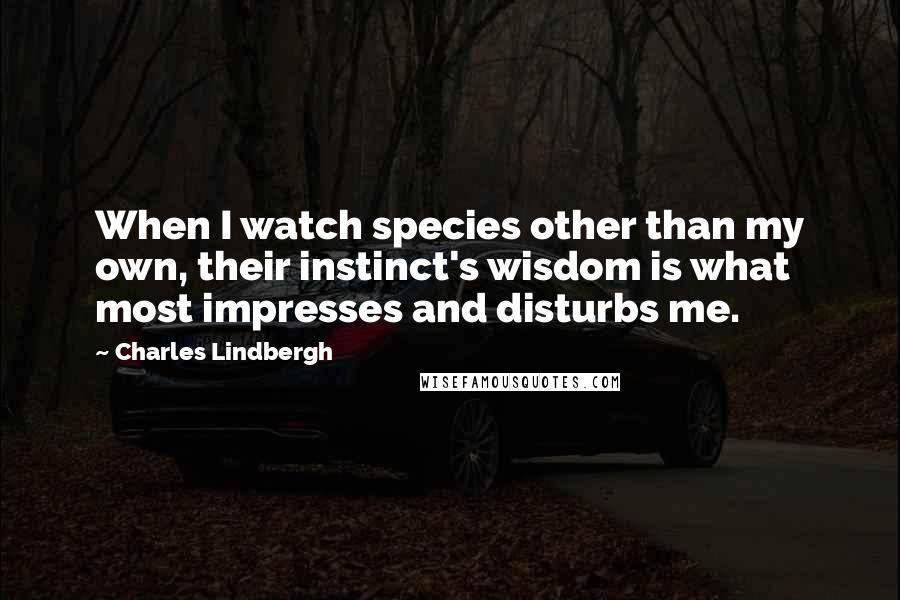 Charles Lindbergh Quotes: When I watch species other than my own, their instinct's wisdom is what most impresses and disturbs me.