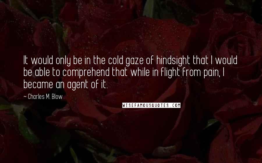 Charles M. Blow Quotes: It would only be in the cold gaze of hindsight that I would be able to comprehend that while in flight from pain, I became an agent of it.