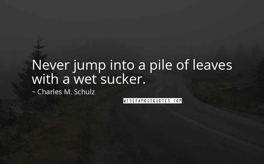 Charles M. Schulz Quotes: Never jump into a pile of leaves with a wet sucker.