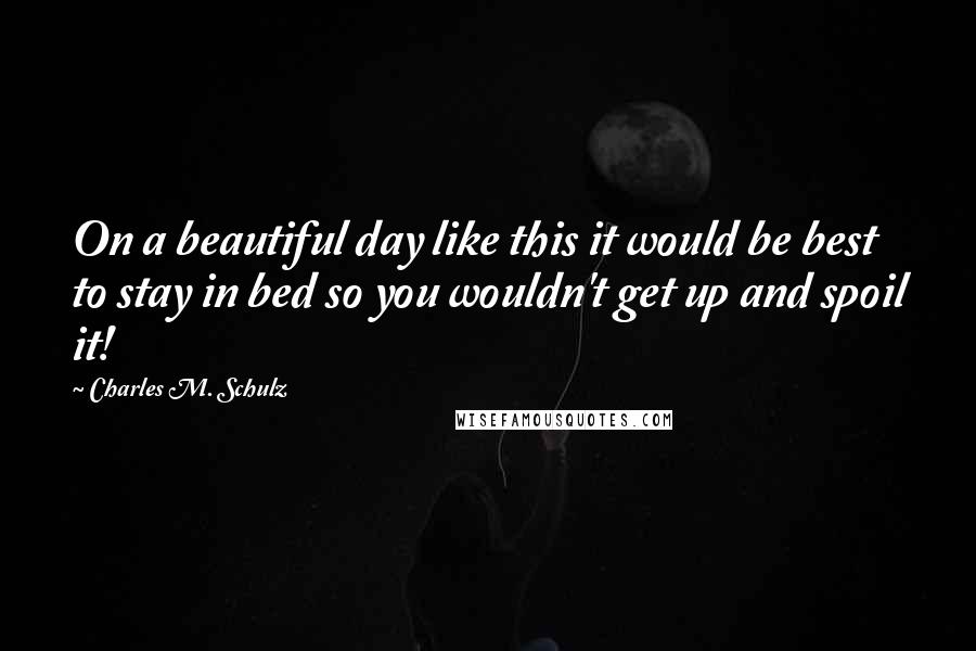 Charles M. Schulz Quotes: On a beautiful day like this it would be best to stay in bed so you wouldn't get up and spoil it!