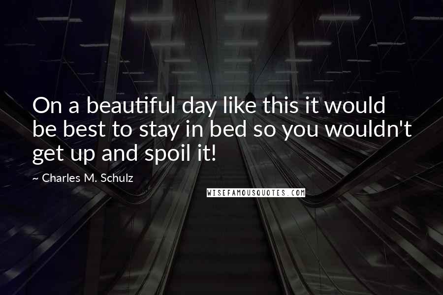 Charles M. Schulz Quotes: On a beautiful day like this it would be best to stay in bed so you wouldn't get up and spoil it!