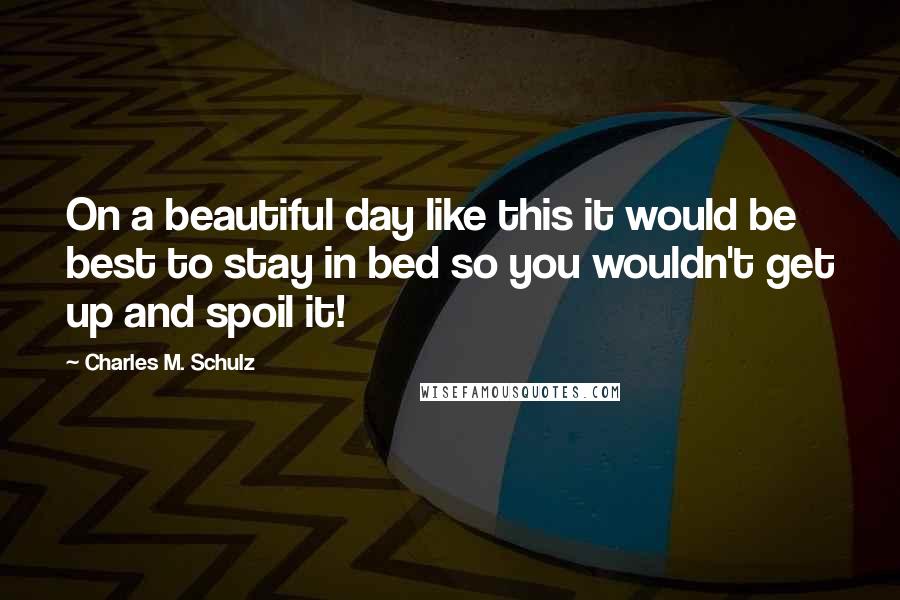 Charles M. Schulz Quotes: On a beautiful day like this it would be best to stay in bed so you wouldn't get up and spoil it!