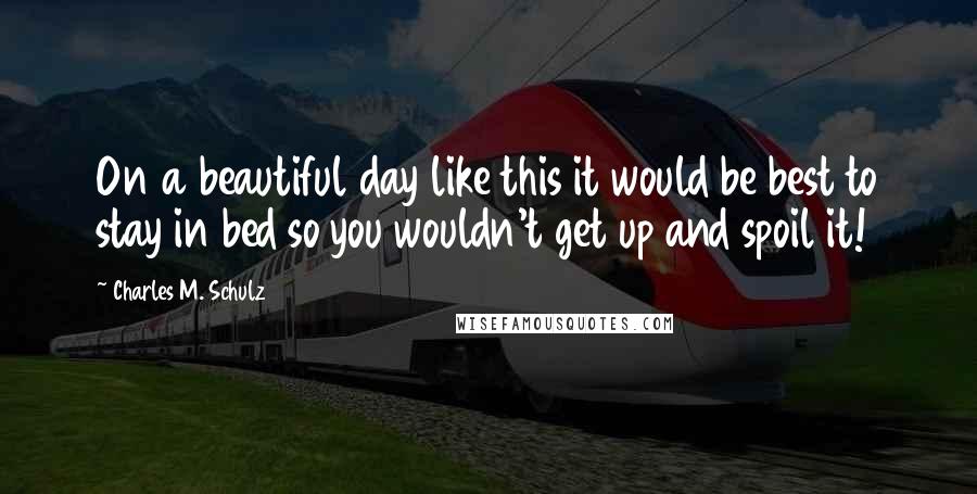 Charles M. Schulz Quotes: On a beautiful day like this it would be best to stay in bed so you wouldn't get up and spoil it!