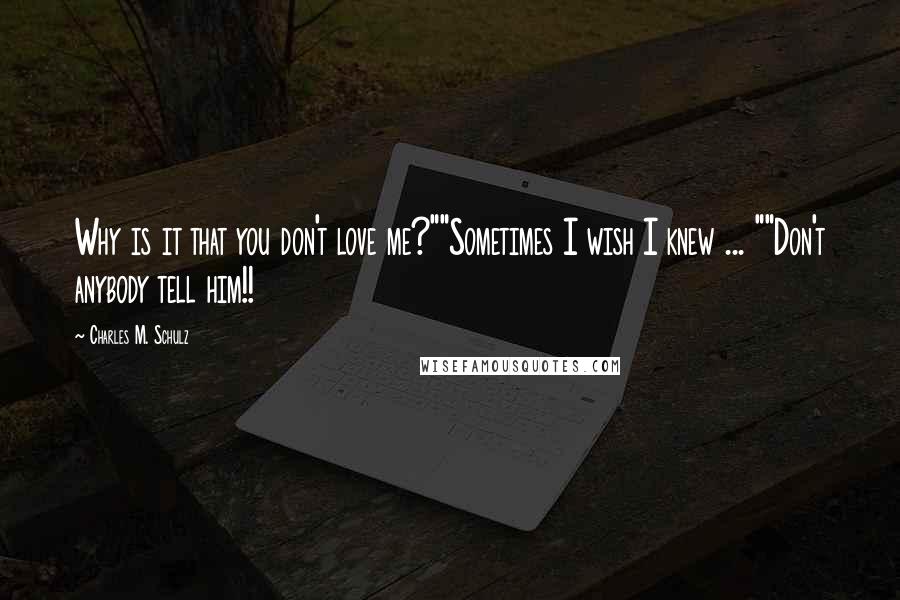 Charles M. Schulz Quotes: Why is it that you don't love me?""Sometimes I wish I knew ... ""Don't anybody tell him!!