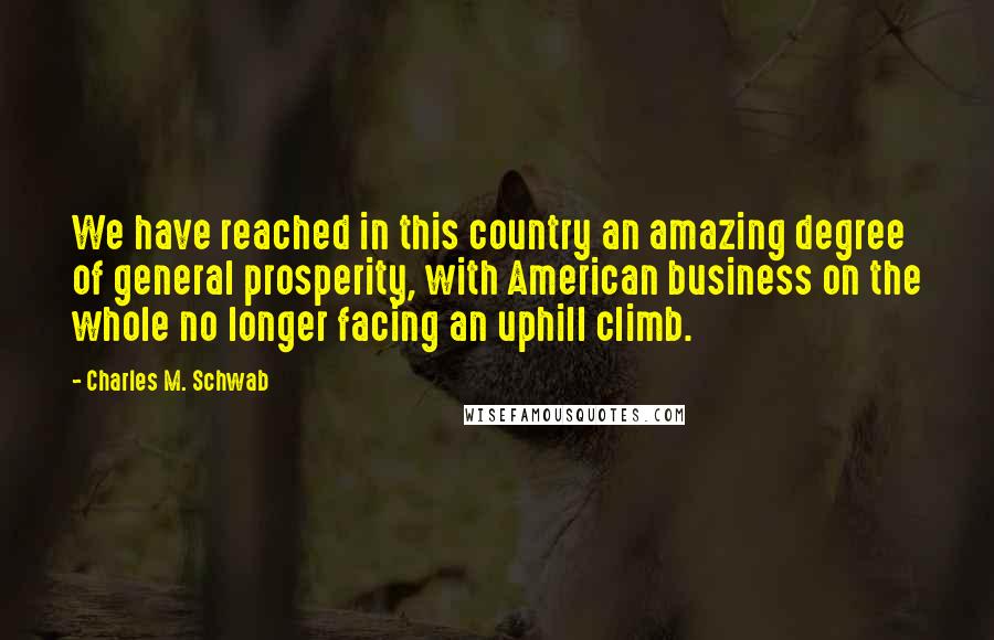 Charles M. Schwab Quotes: We have reached in this country an amazing degree of general prosperity, with American business on the whole no longer facing an uphill climb.