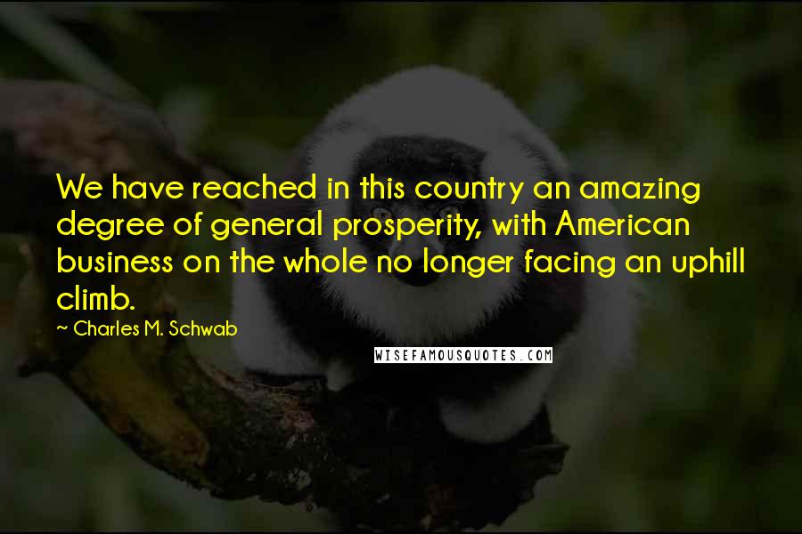 Charles M. Schwab Quotes: We have reached in this country an amazing degree of general prosperity, with American business on the whole no longer facing an uphill climb.