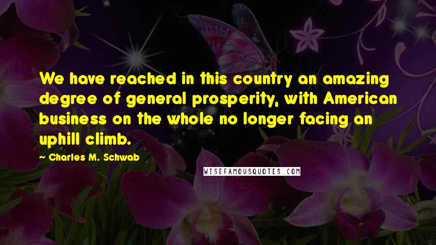 Charles M. Schwab Quotes: We have reached in this country an amazing degree of general prosperity, with American business on the whole no longer facing an uphill climb.