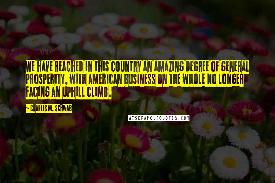 Charles M. Schwab Quotes: We have reached in this country an amazing degree of general prosperity, with American business on the whole no longer facing an uphill climb.